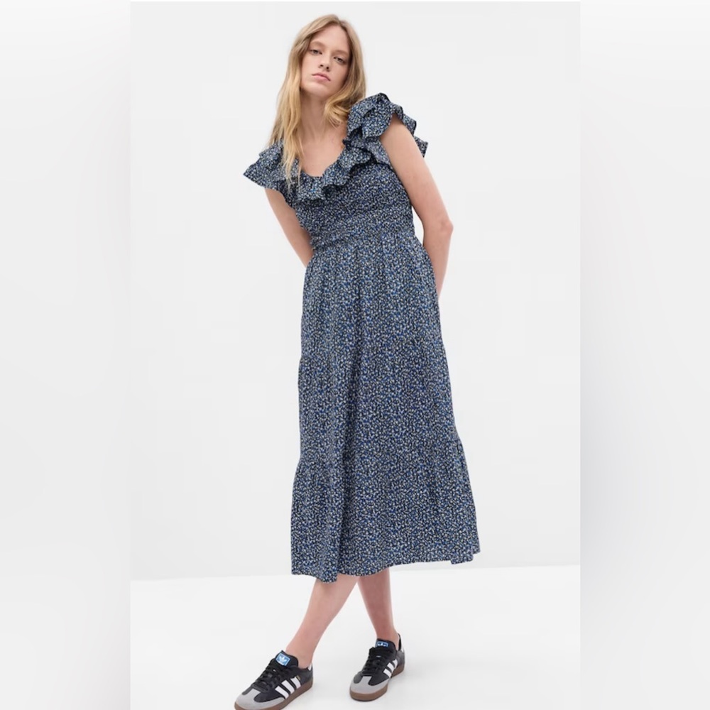 Gap Womens Flutter Sleeve Smocked Midi Dress Size Small Preowned